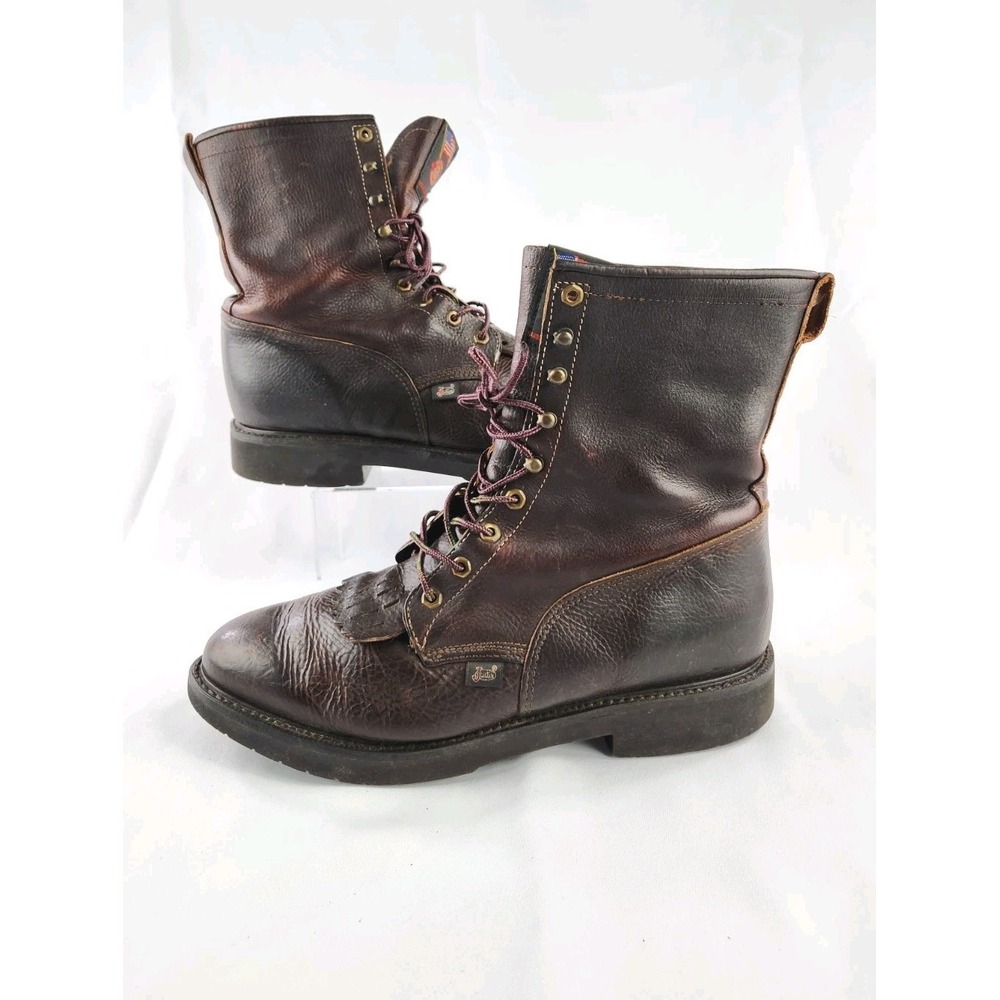 Justin Double Comfort Lace Up Work Riding Boot 0761 Briar Pitstop USA Sz 14‎ EE